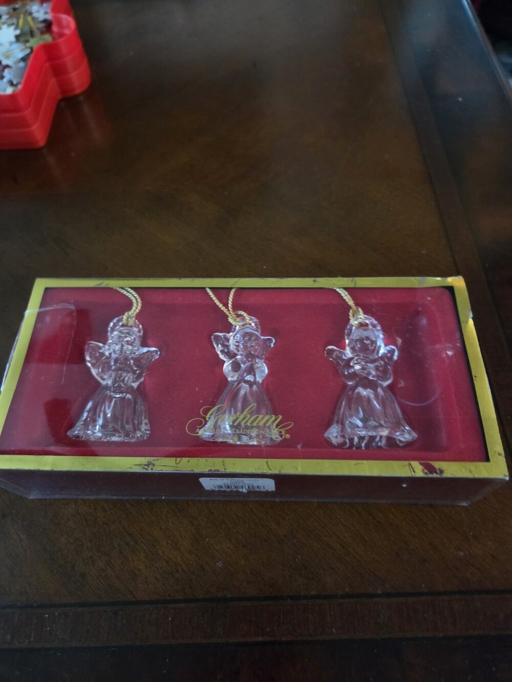 Gorham Lead Crystal Set of 3 Angel Christmas Ornaments with Box